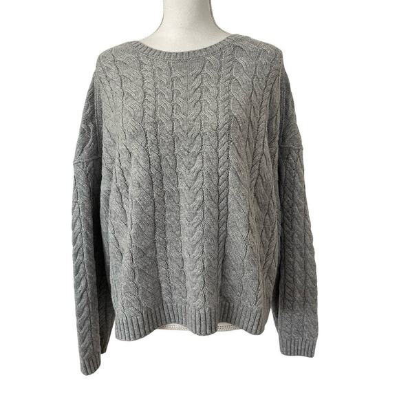 J Crew Womens Tie Back Wool Blend Cable Knit Sweater Size L Gray Preppy NWT - Picture 2 of 9